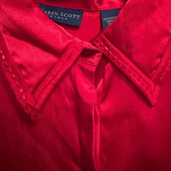 Karen Scott Vibrant Red Satin Blouse - Picture 2 of 7
